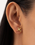 cross earrings, golden stud earrings, 925 silver earrings, 18k gold plated, hypoallergenic, close-up
