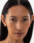 luna golden earrings, golden stud earrings, 925 silver earrings, 18k gold plated, moon shape, hypoallergenic, detail