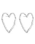 eros earring, silver stud earring, 925 silver earring, rhodium plated, heart shaped, hypoallergenic, close-up