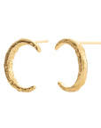 luna golden earrings, golden stud earrings, 925 silver earrings, 18k gold plated, moon shape, hypoallergenic, close-up