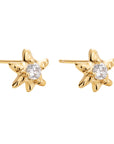 supernova gold earrings, golden stud earrings, 925 silver earrings, 18k gold plated, cubric zirconia, stone, hypoallergenic, detail