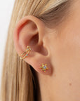 elysium ear cuff, golden  ear cuff, 925 silver earrings, 18k gold plated,  cubic zirconia, hypoallergenic, single, close-up