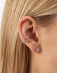 elysium ear cuff, silver ear cuff, 925 silver earrings, rhodium plated,  cubic zirconia, hypoallergenic, single, close-up