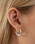 frida silver earrings, silver hoop earrings, 925 silver earrings, rhodium plated, hypoallergenic, detail