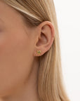 heart shaped earrings, golden stud earrings, 925 silver earrings, 18k gold plated, hypoallergenic, close-up