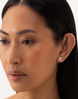 cross  earring, silver stud earrings, 925 silver earrings, rhodium plated, hypoallergenic, close up