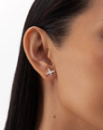 cross  earring, silver stud earrings, 925 silver earrings, rhodium plated, hypoallergenic, second close-up
