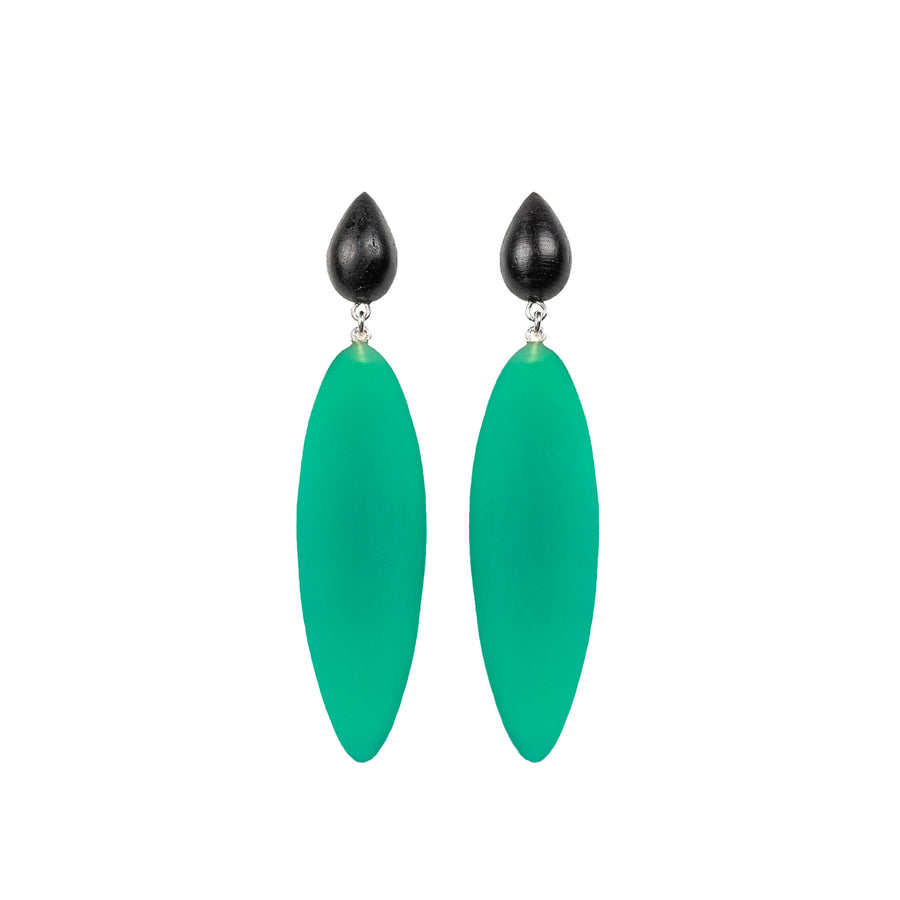 Nymphe earrings with rosewood and light green rubber